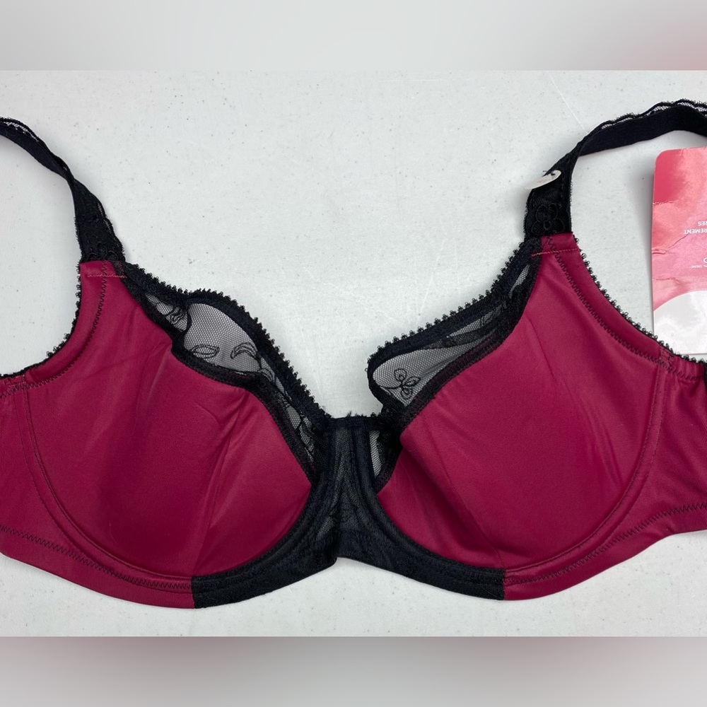 NWT MAROON/BLK Intimates Lightly Lined Underwire, 40C *P1090